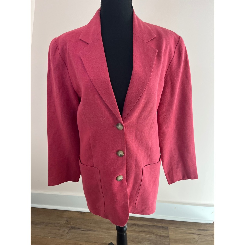 Lands End Vintage Pink Linen Cotton Blazer Jacket Made in USA Size 10